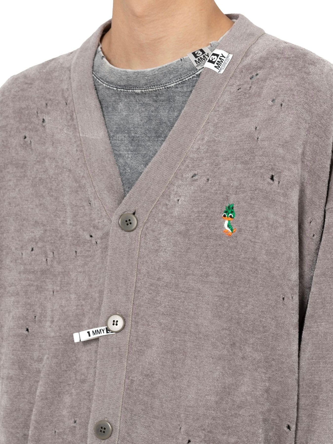 【25AW】ディストレスド ニット カーディガン / DISTRESSED KNIT CD / グレー