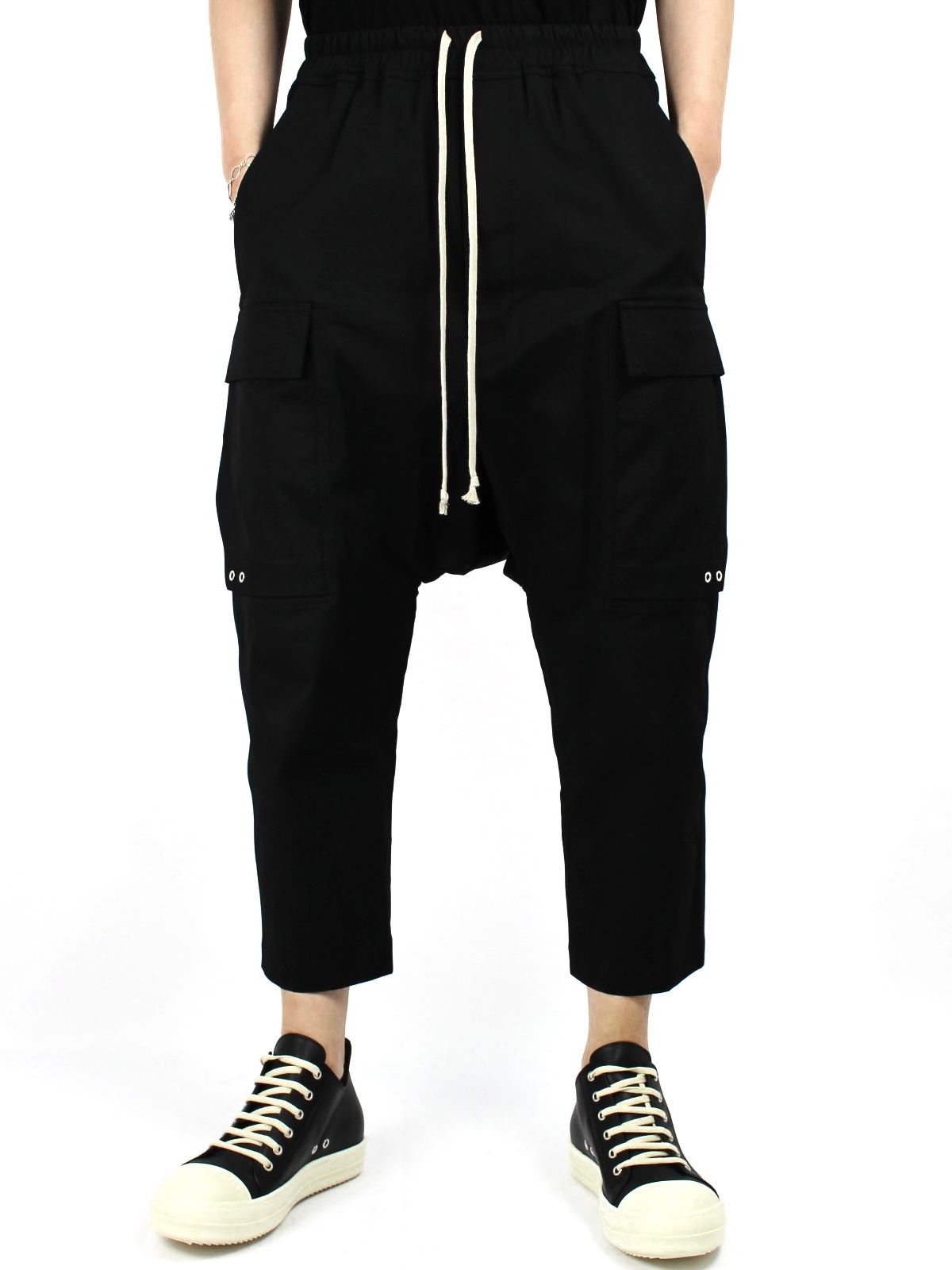 Rick Owens リックオウエンス 16AW イタリア製 DRAWSTRING CROPPED PANTS サルエルクロップドパンツ RU16F6381 46 ブラック イージー ドローストリング ボトムス【Rick Owens】