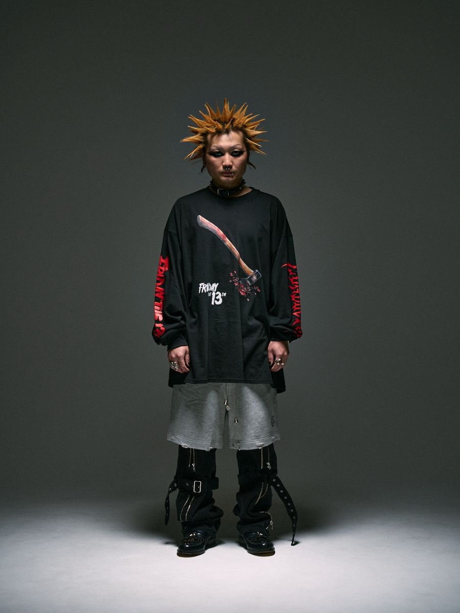 【 13日の金曜日 コラボ 】ポスター ビジュアル ロングスリーブ Tシャツ 長袖 カットソー/ xFRIDAY THE 13TH POSTER VISUAL L/S T-SHIRT / ブラック