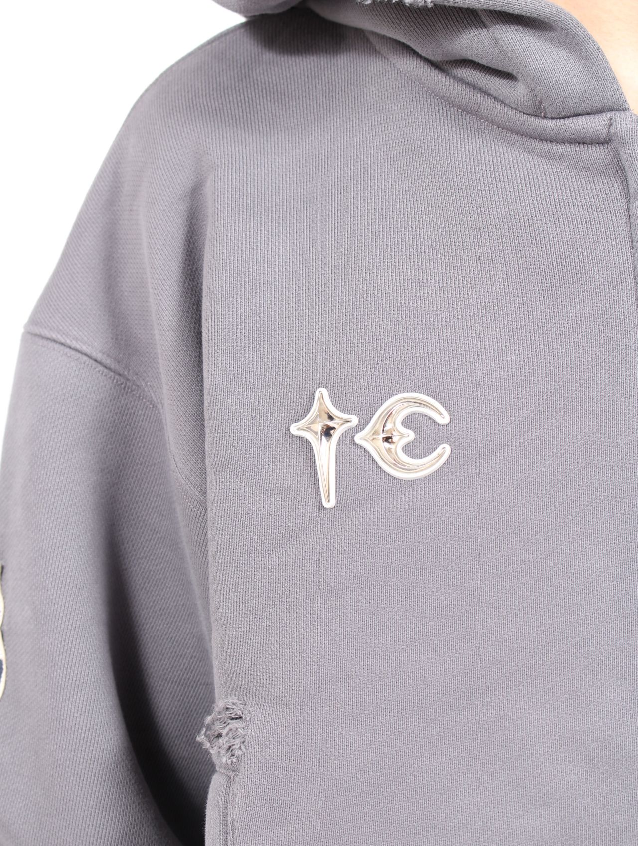 【25AW】 レザー フレーム クロップド ジップアップ パーカー / LEATHER FLAME CROPPED HOODED ZIP-UP / グレー