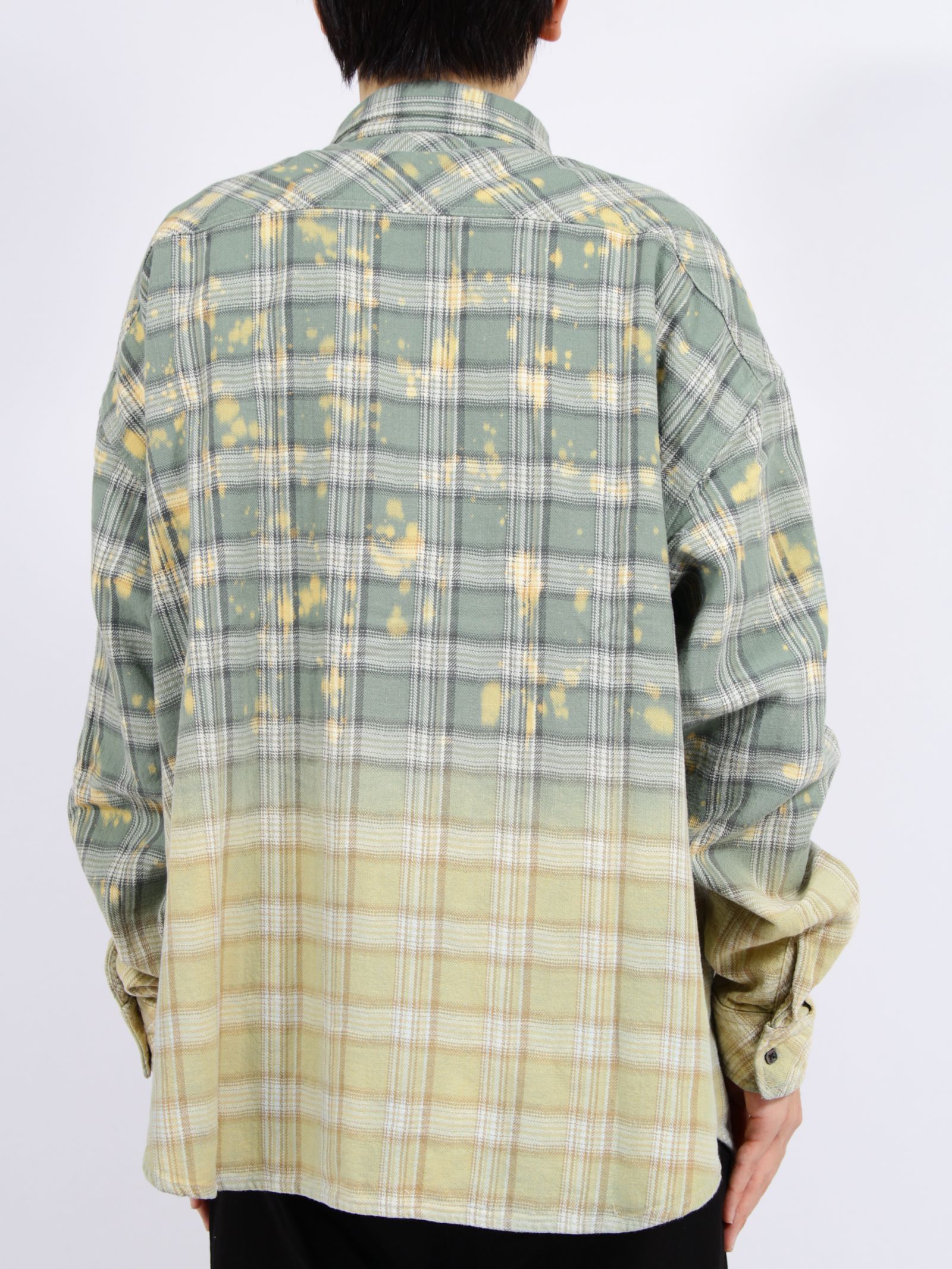 【26SS】コットン フランネル チェック ブリーチ シャツ / COTTON FLANNEL CHECK BLEACH SHIRT / グリーン