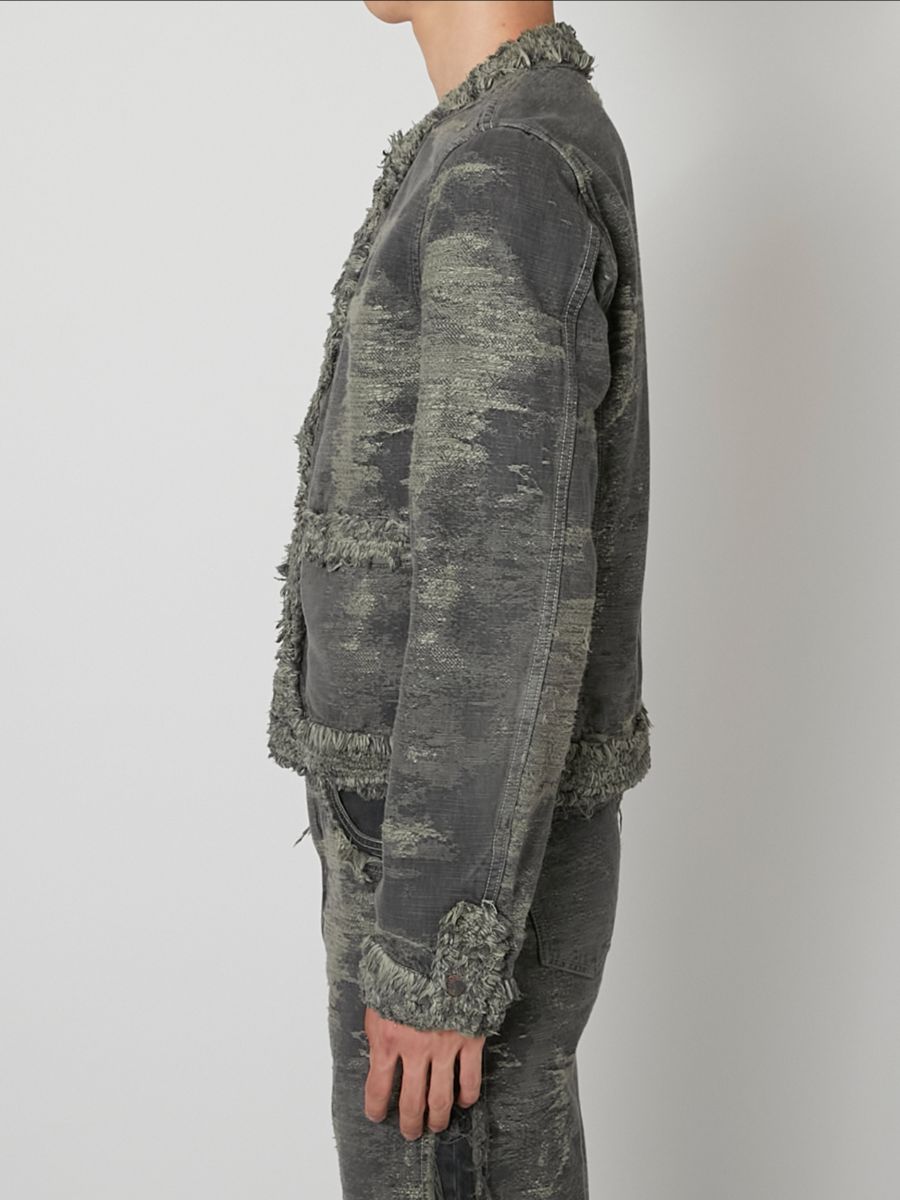 【27SS】カラーレス デニム ジャケット ジャガードデニム シャネル ジャケット  / COLLARLESS DENIM JACKET / グレー