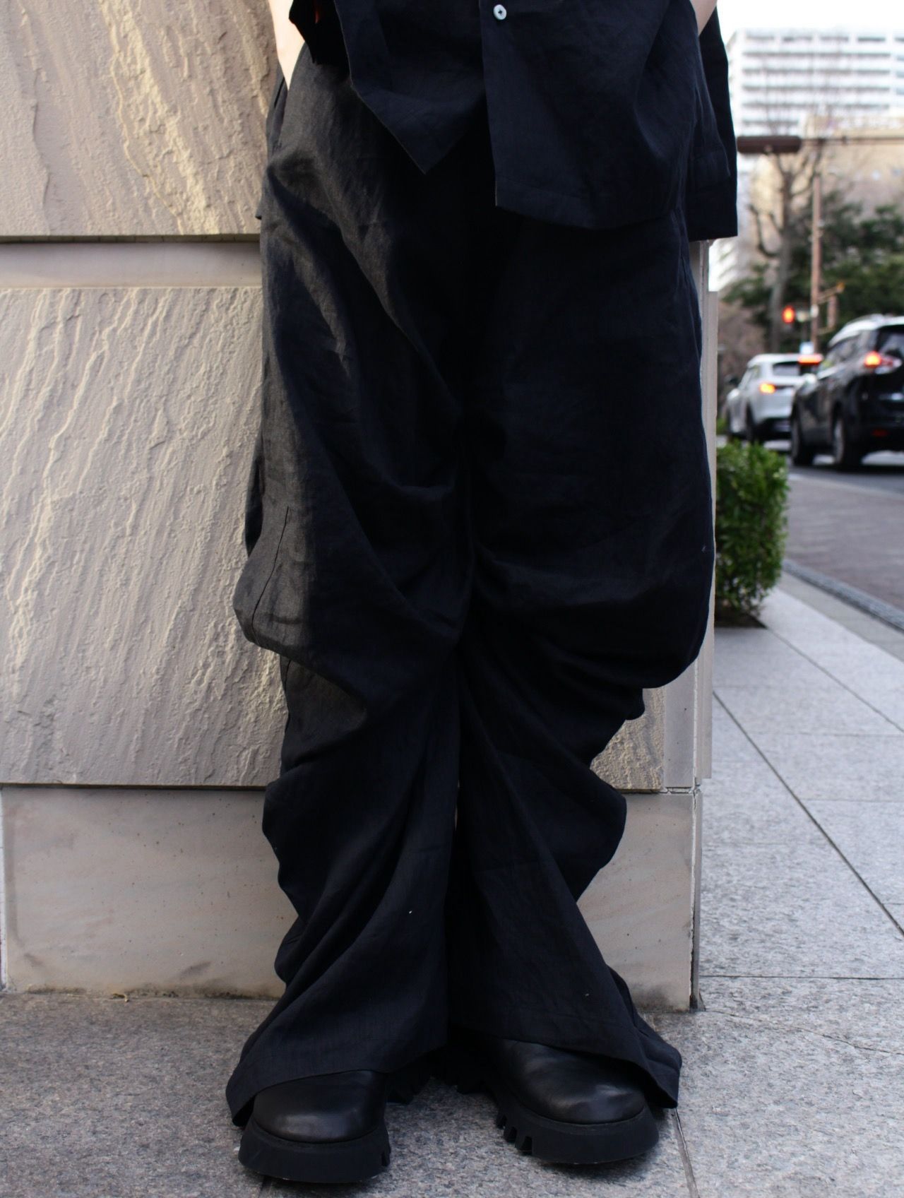 【25SS】ドレープド リネン パンツ / DRAPED LINEN PANTS / ブラック