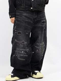 【25SS】ワイド シーム デニム バギー パンツ / WIDE SEAM DENIM BAGGY PANTS.13 / ダメージブラック