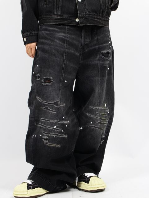 【25SS】ワイド シーム デニム バギー パンツ / WIDE SEAM DENIM BAGGY PANTS.13 / ダメージブラック
