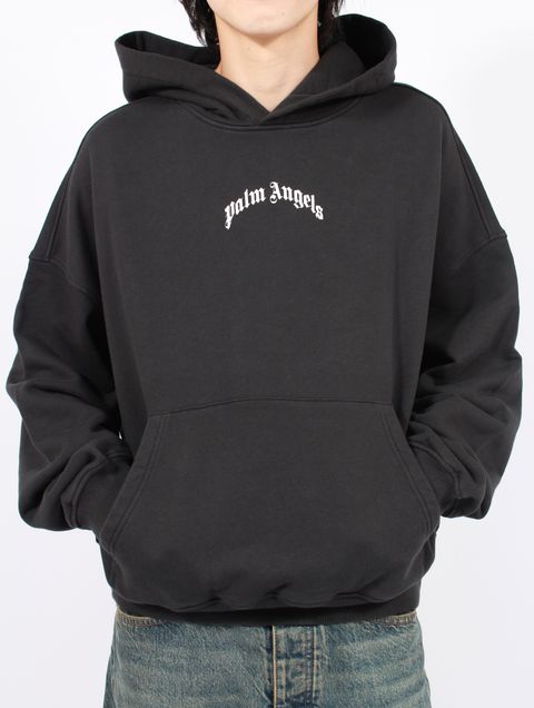 【25AW】バック カーブロゴ ルーズ フーディー パーカー / BACK CURVED LOGO LOOSE HOODY / ブラック×ホワイト