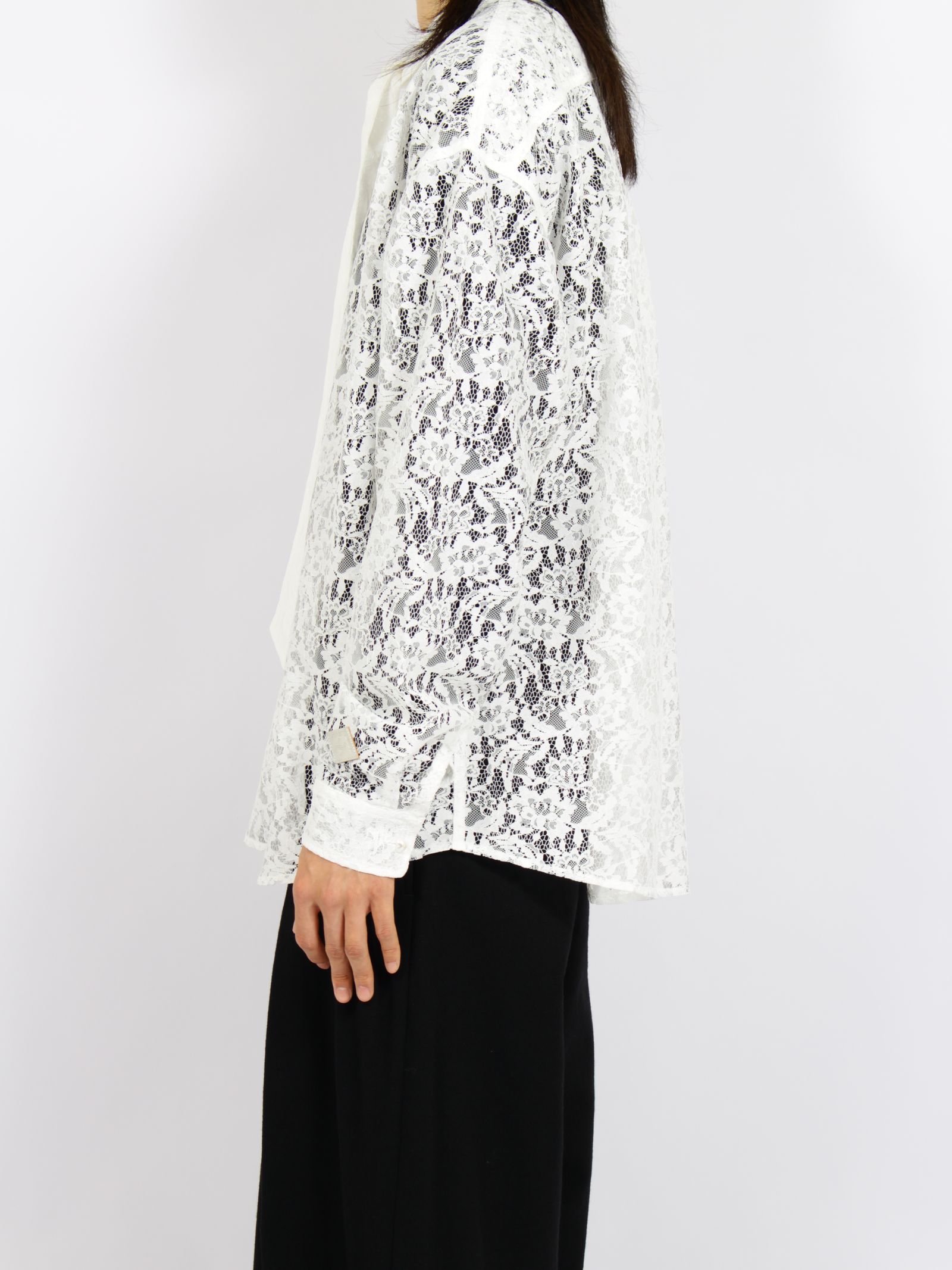 【26AW】フラワーレース ボウタイ シャツ 花柄レース 長袖シャツ / FLOWER LACE BOW TIE SHIRT / ホワイト