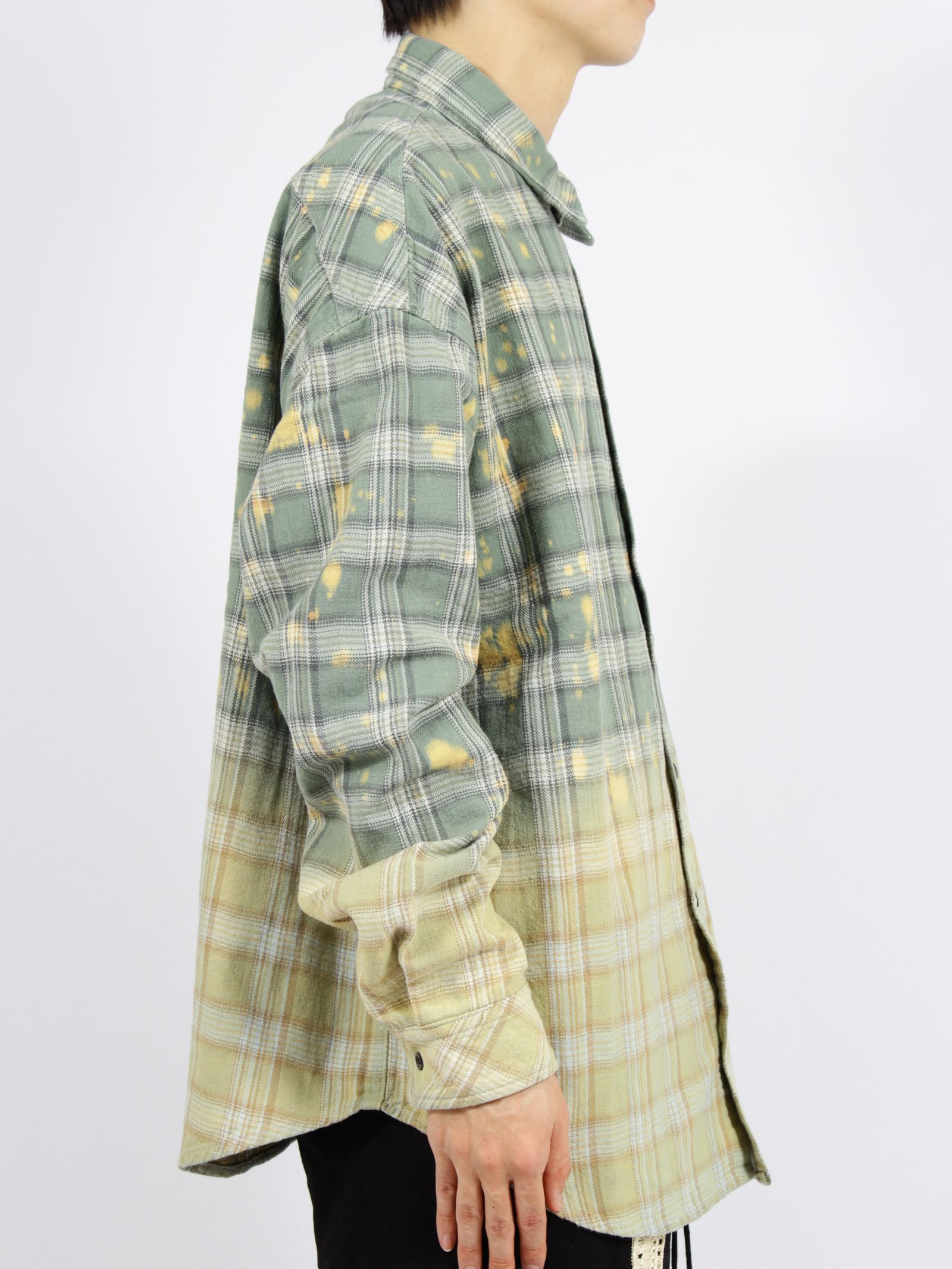 【26SS】コットン フランネル チェック ブリーチ シャツ / COTTON FLANNEL CHECK BLEACH SHIRT / グリーン