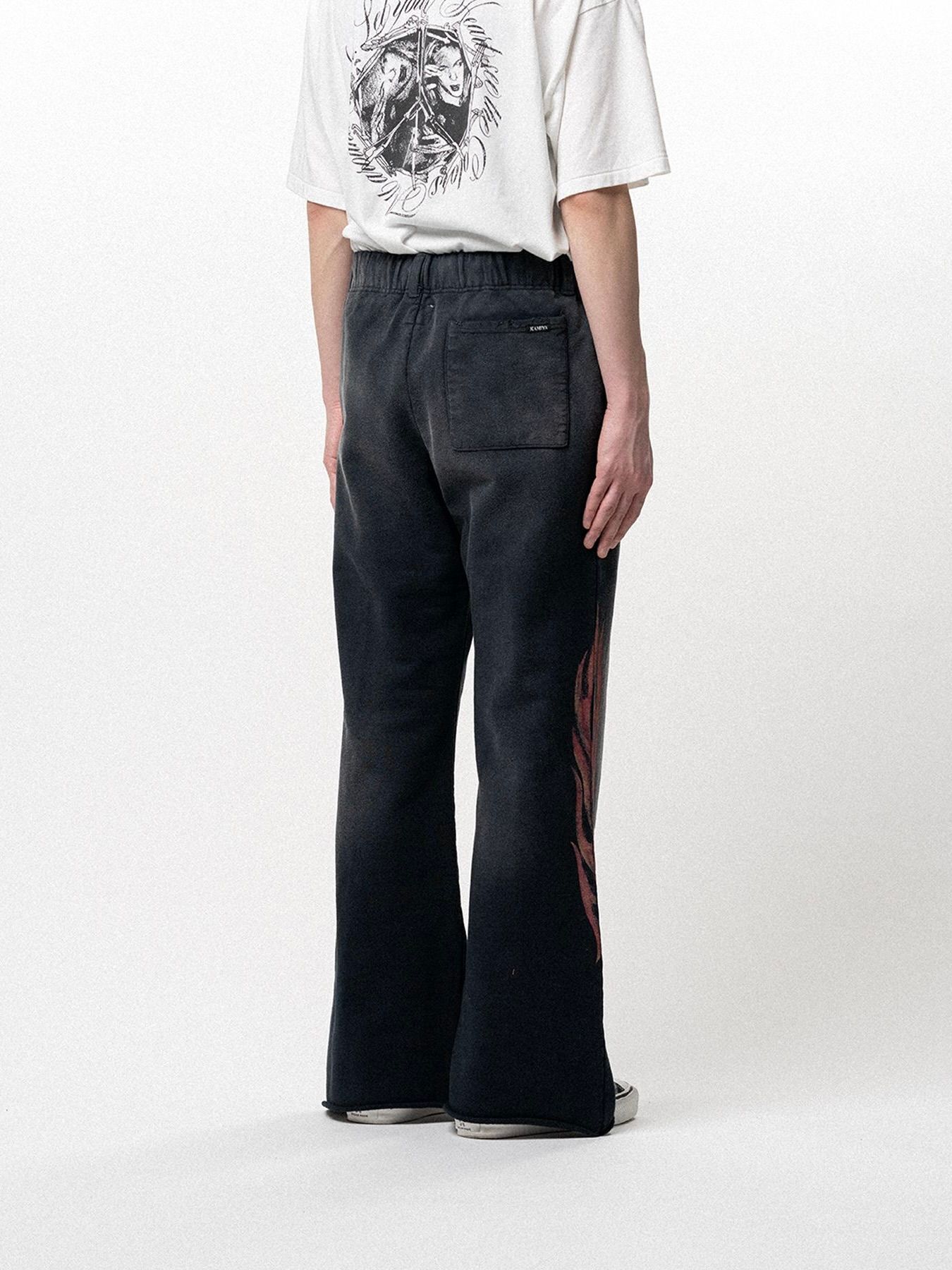 【26SS】クレヨン フレーム ブーツカット スウェットパンツ / "CRAYON FLAME" DISTRESSED BOOTCUT SWEAT PANTS / ブラック