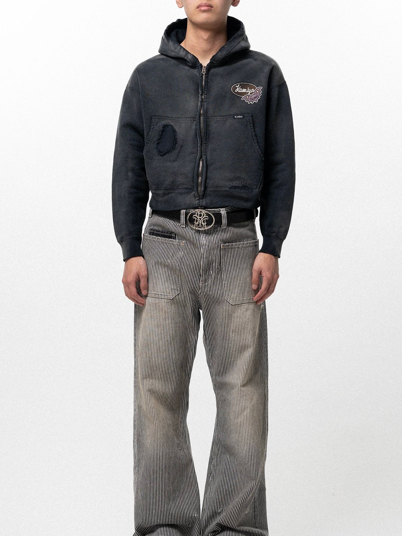 【26SS】リペアド ネイム パッチ ジップ ショート フーディー / REPAIRED NAME PATCH ZIP SHORT HOODIE / ブラック