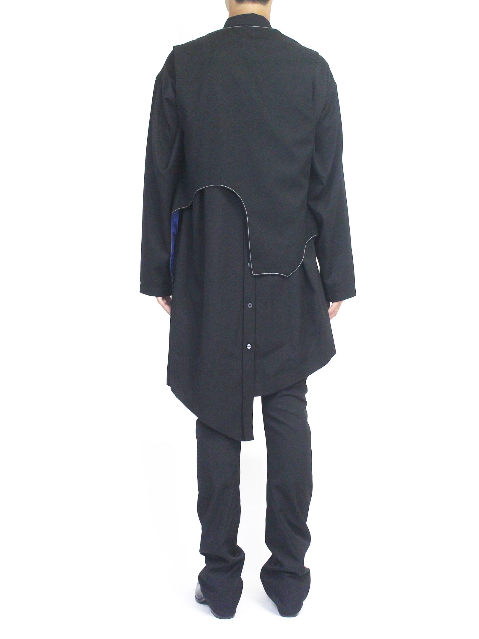 ウールギャバジン 3ピース ベスト / Gabardine 3lapel vest / ブラック × ネイビー
