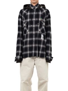 【25AW】スウェット フーディー ドッキング チェック シャツ / SWEAT HOODIE L/S SHIRT / ブラック