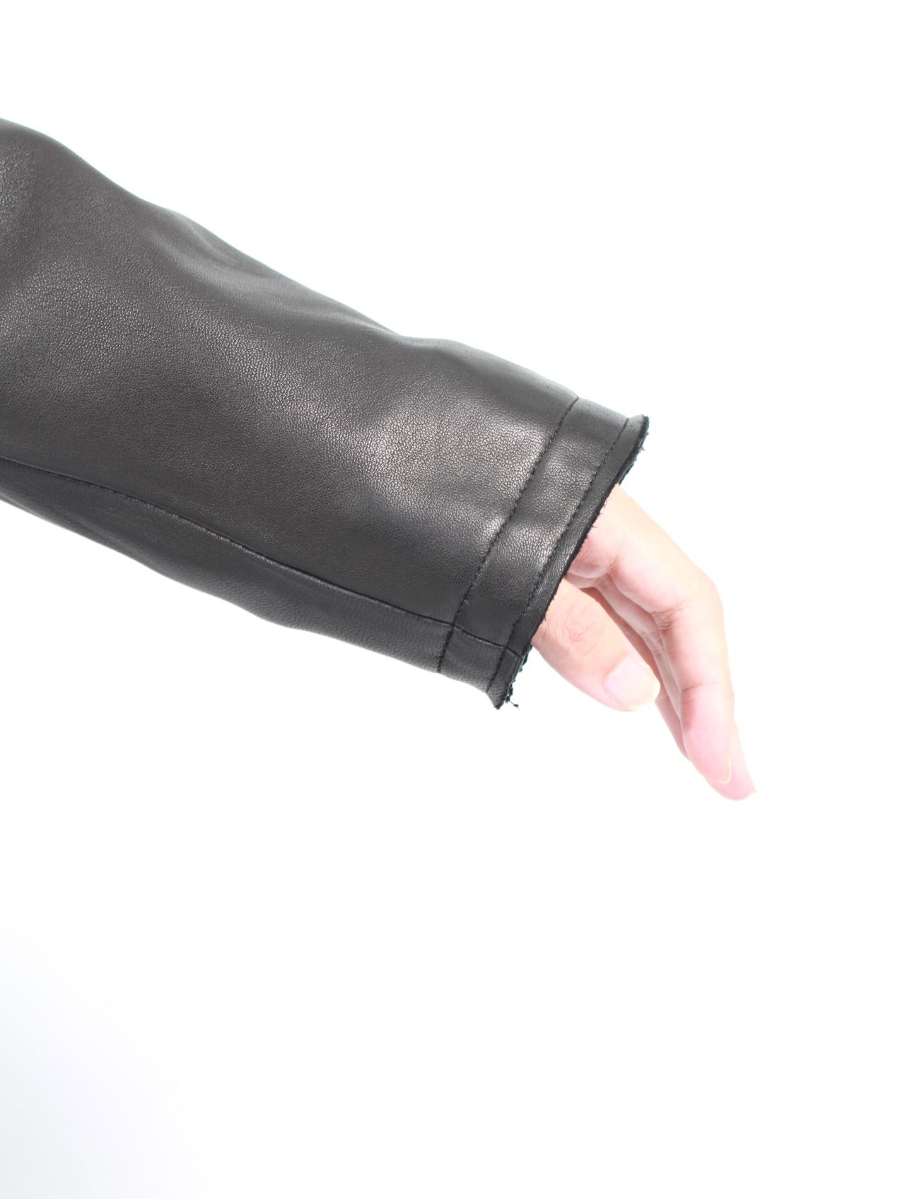 【25AW】 ラムレザー パネル ジップアップ ジャケット / LEATHER PANELED ZIP UP JACKET / BLACK(ブラック)