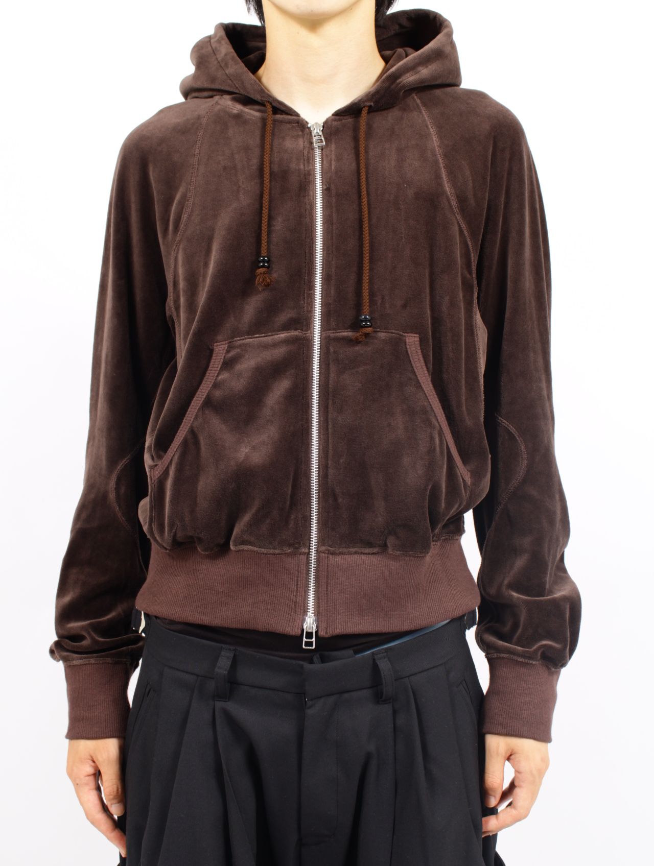 【25AW】 ベロア ジップアップ フーディー  パーカー VELOUR ZIP UP HOODIE / BROWN(ブラウン)