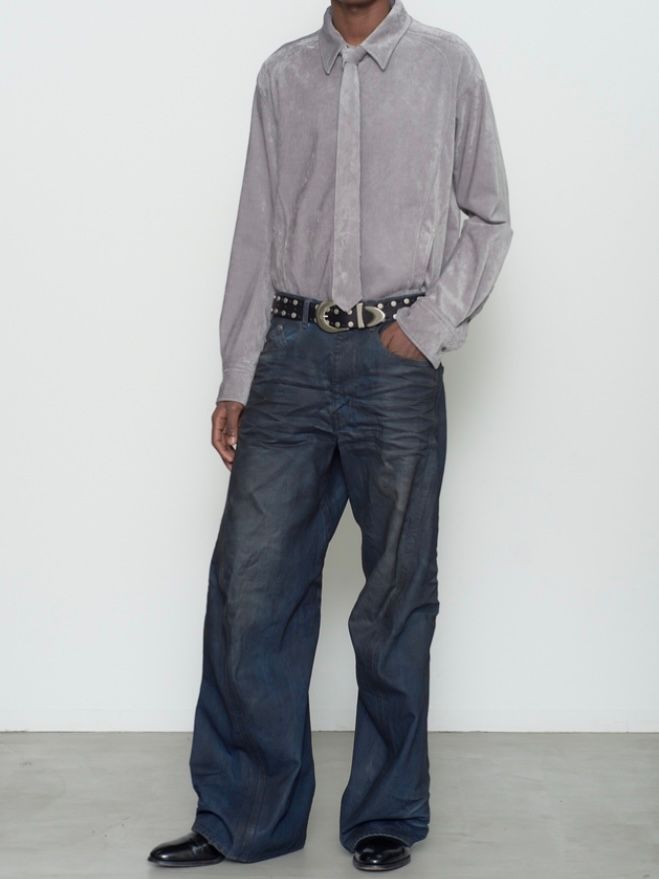 【26AW】3D ツイステッド ワイド レッグ ジーンズ デニム パンツ コーティング加工 / 3D TWISTED WIDE LEG JEANS / LUSTER COATED INDIGO(インディゴ)