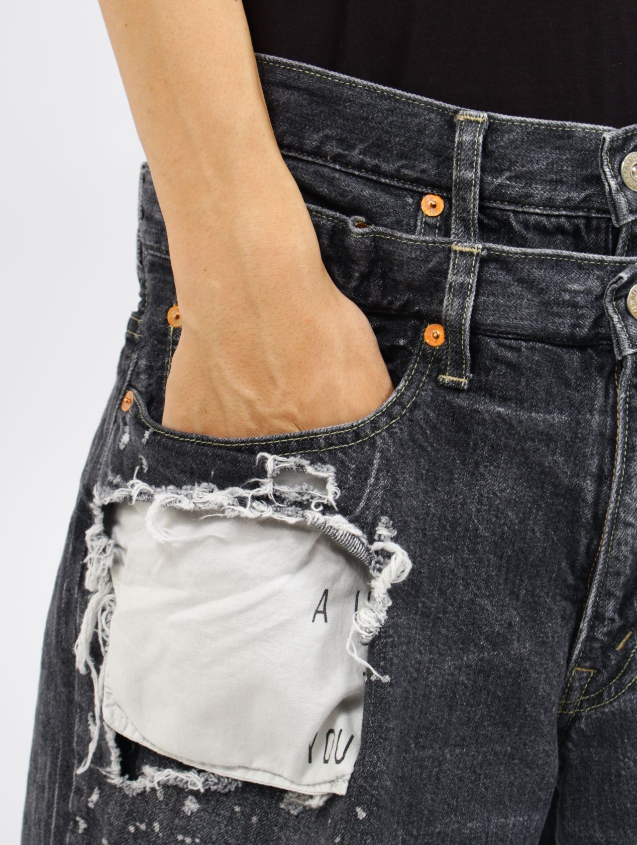 【25AW】リメイク レイヤー デニム パンツ / RE:LAYER 5P DENIM PANTS / ブラック