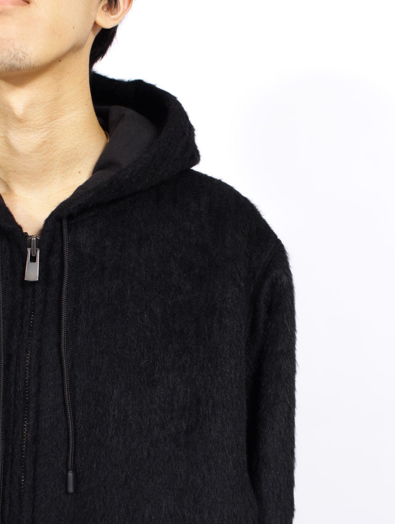 【STORY別注】【15着限定】ウールシャギー ジップアップ パーカー / WOOL SHAGY ZIP-UP HOODIE / ブラック