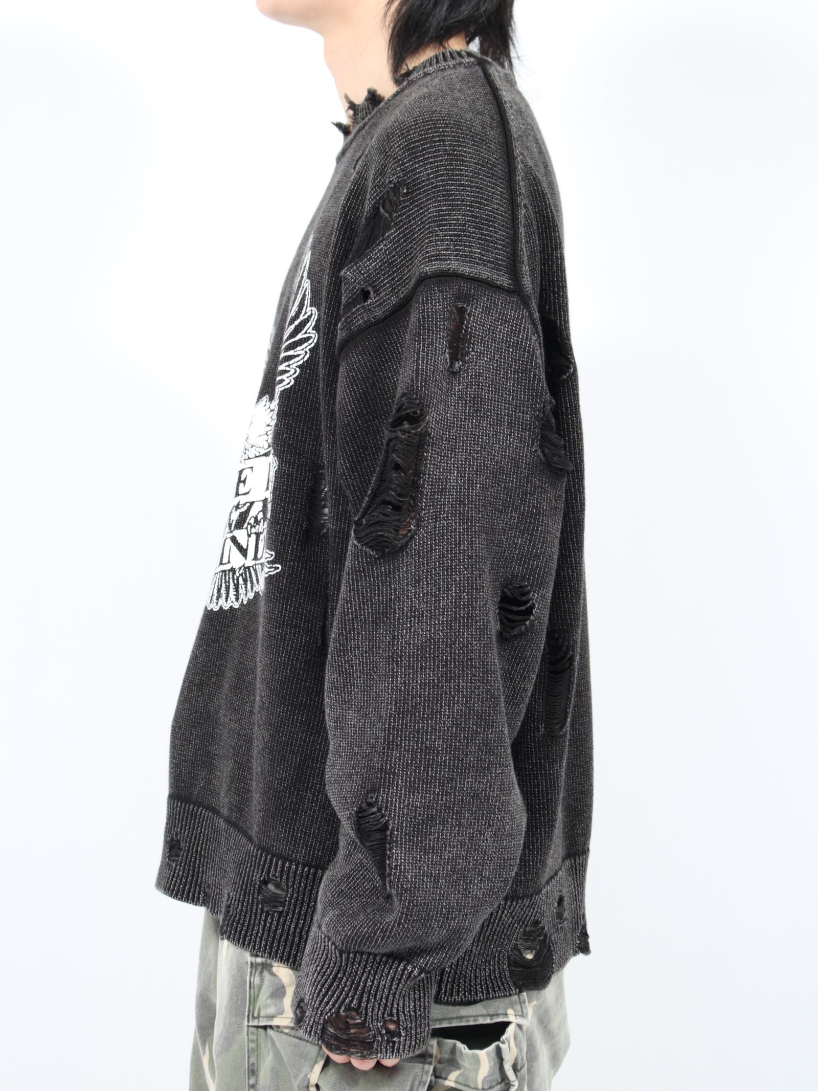【24AW】ブリーチド プリンテッド プルオーバーニット / BREACHED PRINTED KNIT PULLOVER / ブラック