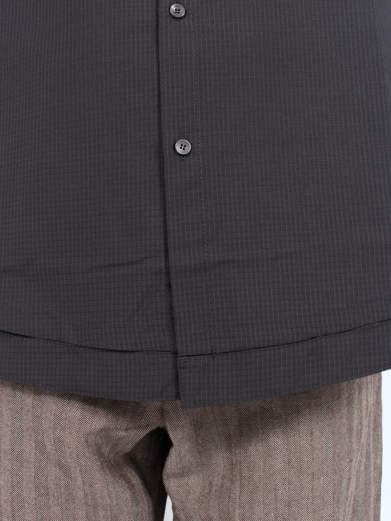 【24AW】ウール ハンドステッチ ヘム ボーダー リラックスフィット シャツ / HAND-STITCHED HEM BORDER RELAXED FIT SHIRT / ブラック