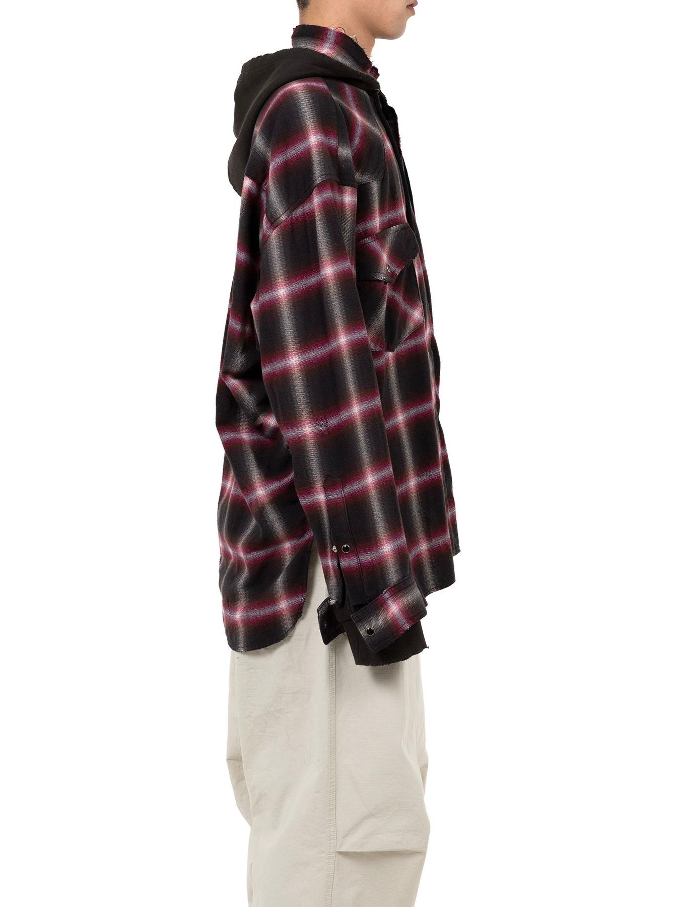【25AW】スウェット フーディー ドッキング チェック シャツ / SWEAT HOODIE L/S SHIRT / レッド