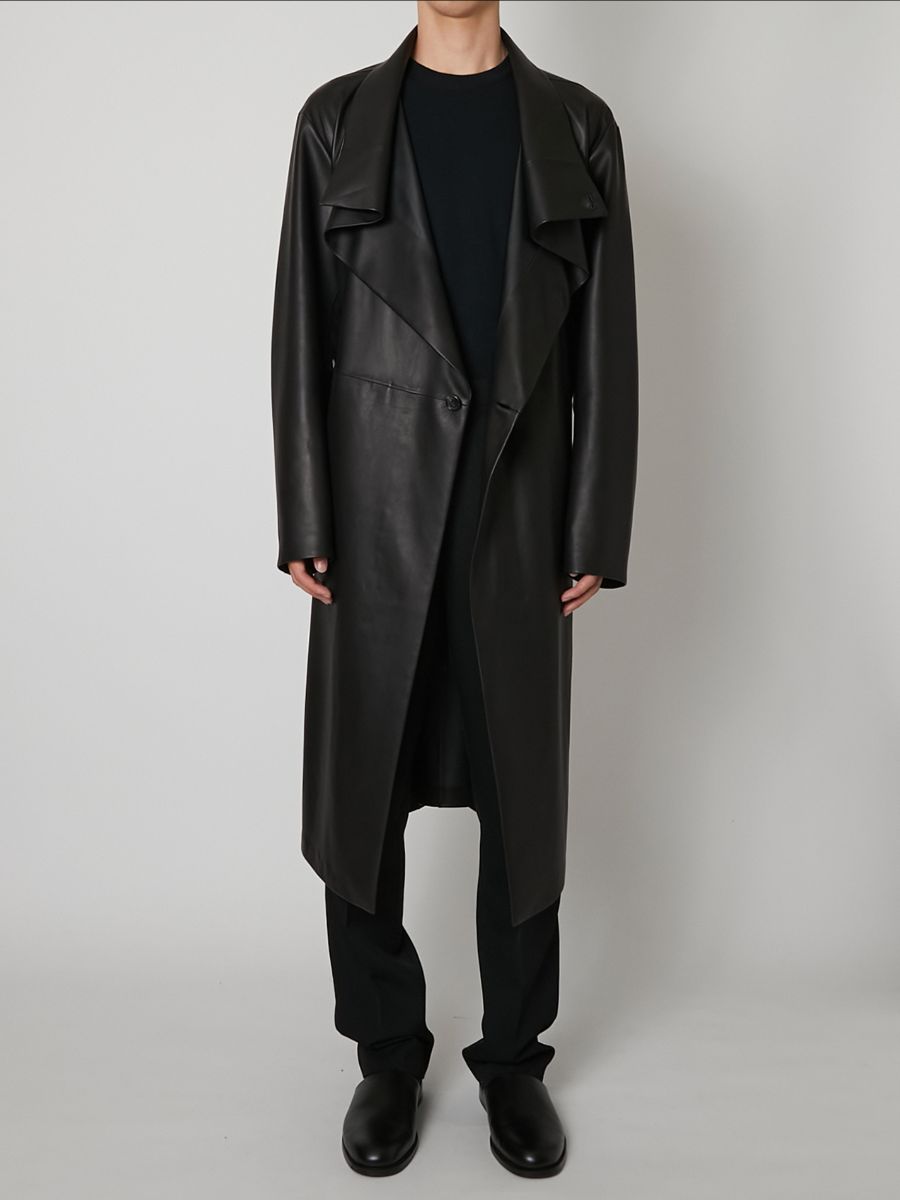 【27SS】アンライニング シープ レザー コート トレンチコート / UNLINED SHEEP LEATHER COAT / ブラック