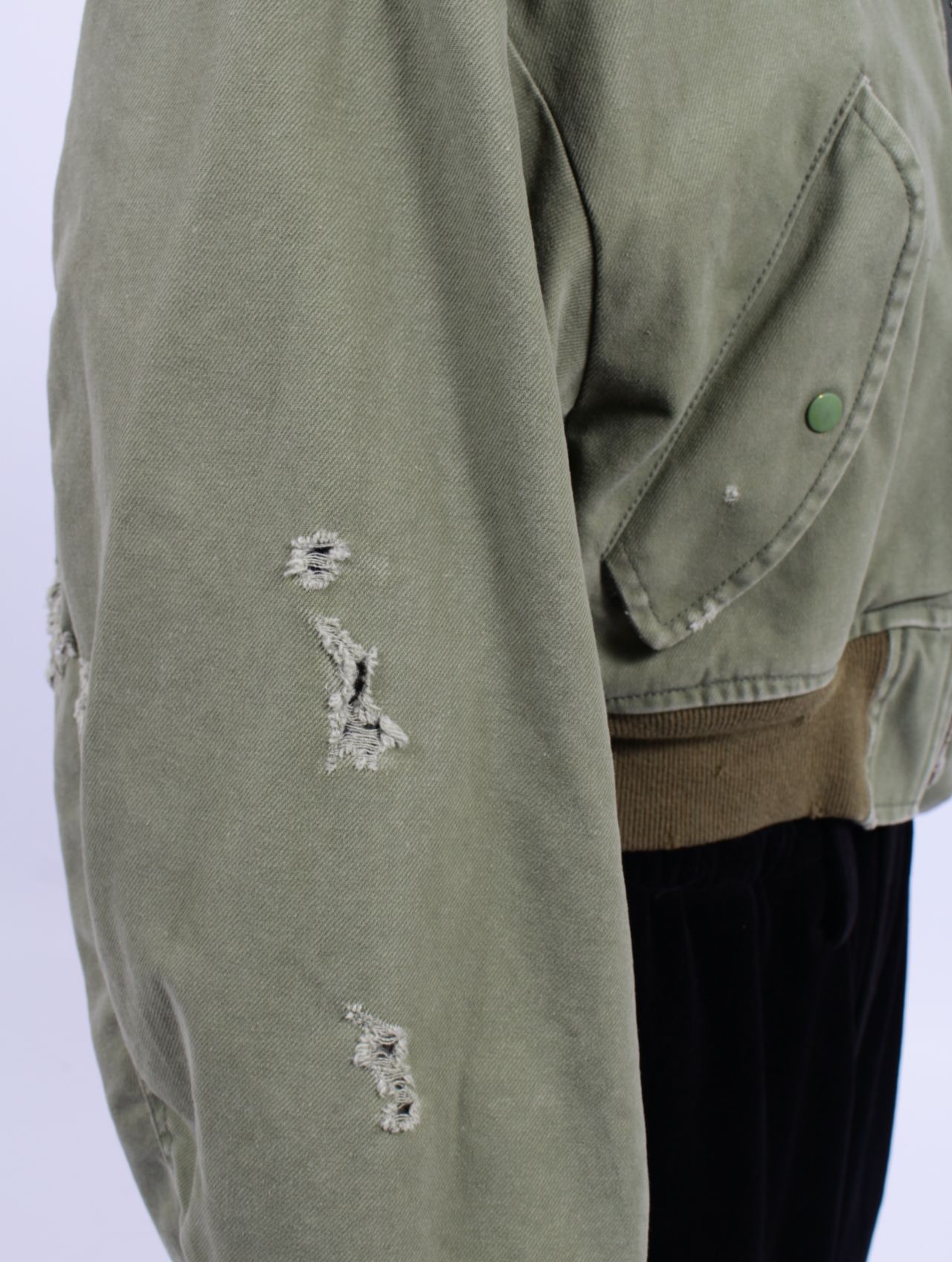 【25SS】コットン ディストレスド ショート フライト ジャケット / COTTON DISTRESSED SHORT FLIGHT JKT / オリーブ