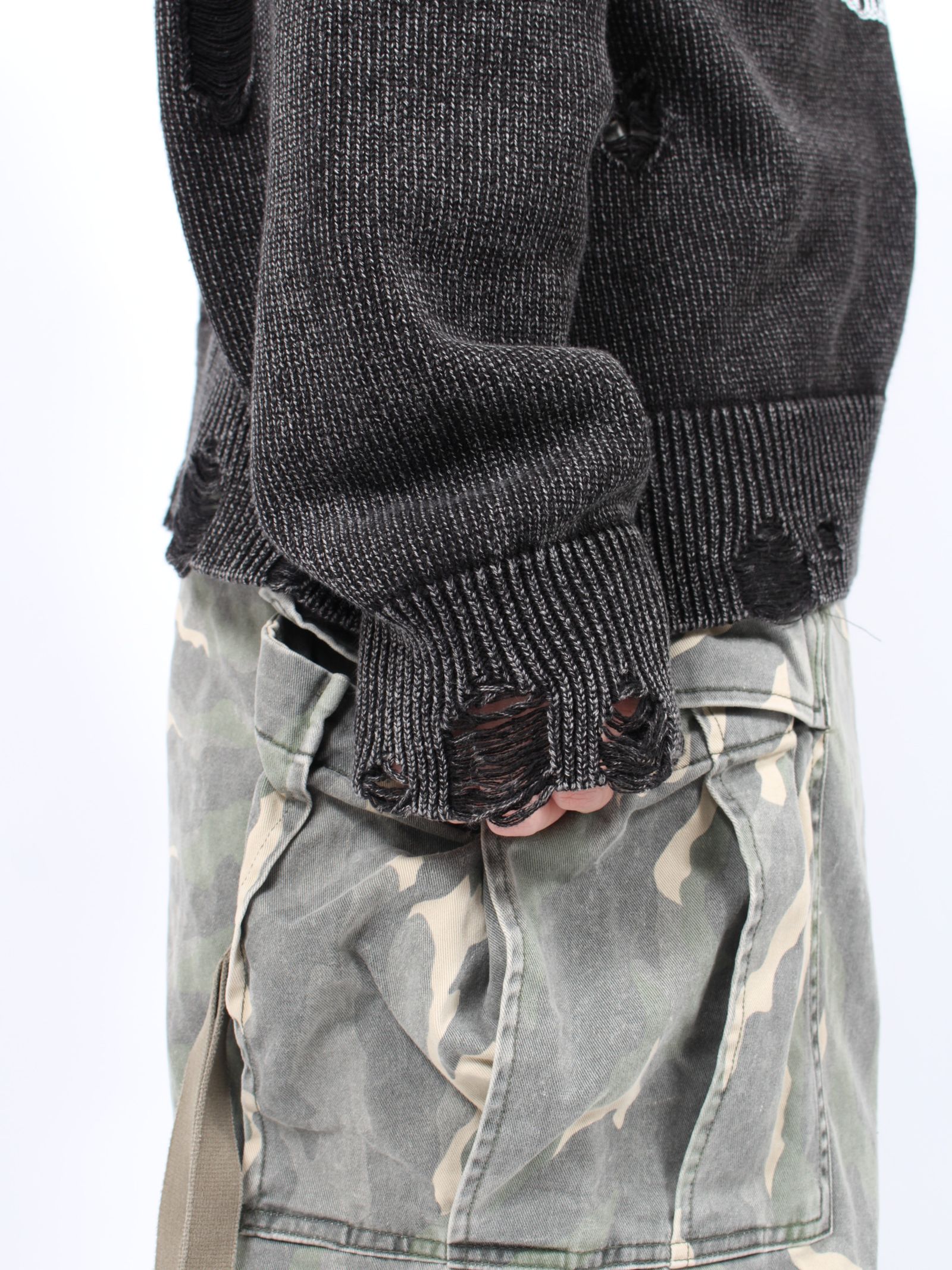 【24AW】ブリーチド プリンテッド プルオーバーニット / BREACHED PRINTED KNIT PULLOVER / ブラック