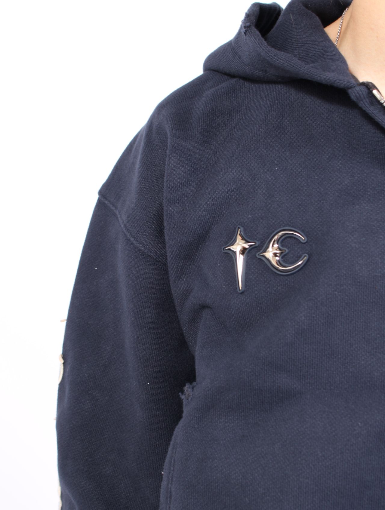 【25AW】レザー フレーム クロップド ジップアップ パーカー / LEATHER FLAME CROPPED HOODED ZIP-UP / ネイビー