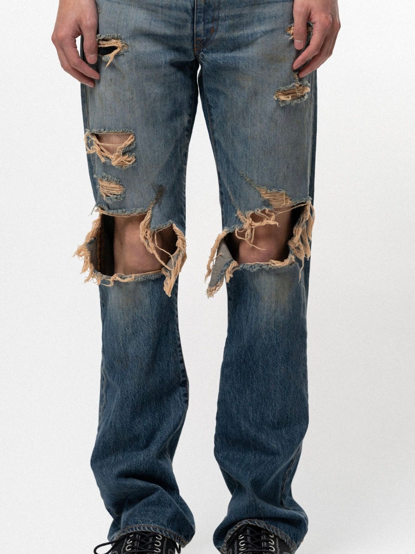 【26SS】ディストレスド スリム ブーツカット ジーンズ / DSTRSD SLM BOOTCT JEANS / インディゴ