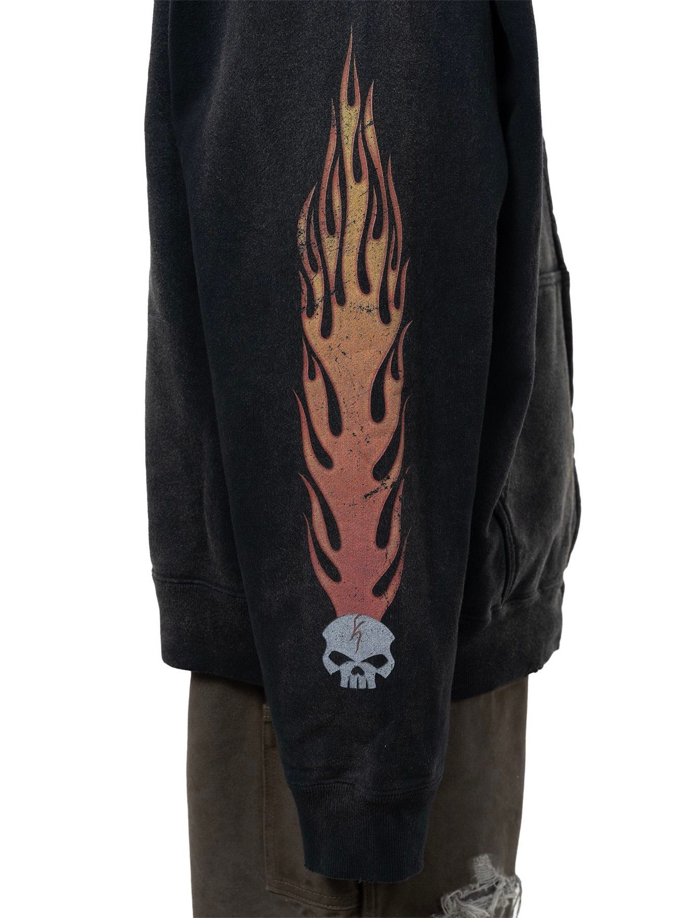 【25AW】スカル フレイム ディストレスド ジップ パーカー / "SKULL FLAME"DISTRESSED ZIP HOODIE / ブラック