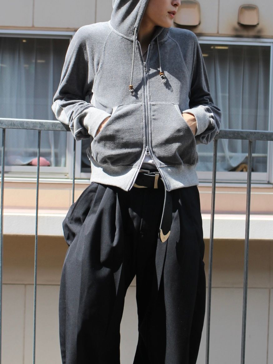 【25AW】 ベロア ジップアップ フーディー パーカー / VELOUR ZIP UP HOODIE / HEATHER GREY(ヘザーグレー)