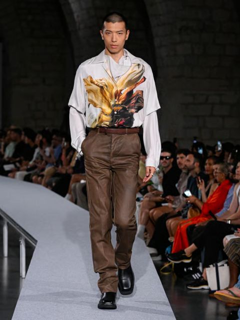 【27SS】ドレープド デザイン シルク シャツ 花柄 長袖シャツ  / DRAPED DESIGN SILK SHIRT / ベージュ