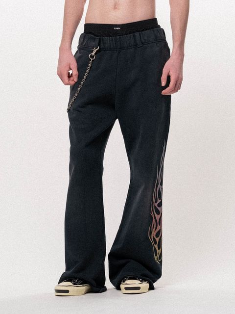 【定番】フレイム ブーツカット スウェットパンツ ファイヤーパターン / "FLAME" BOOTCUT SWEAT PANTS / ブラック
