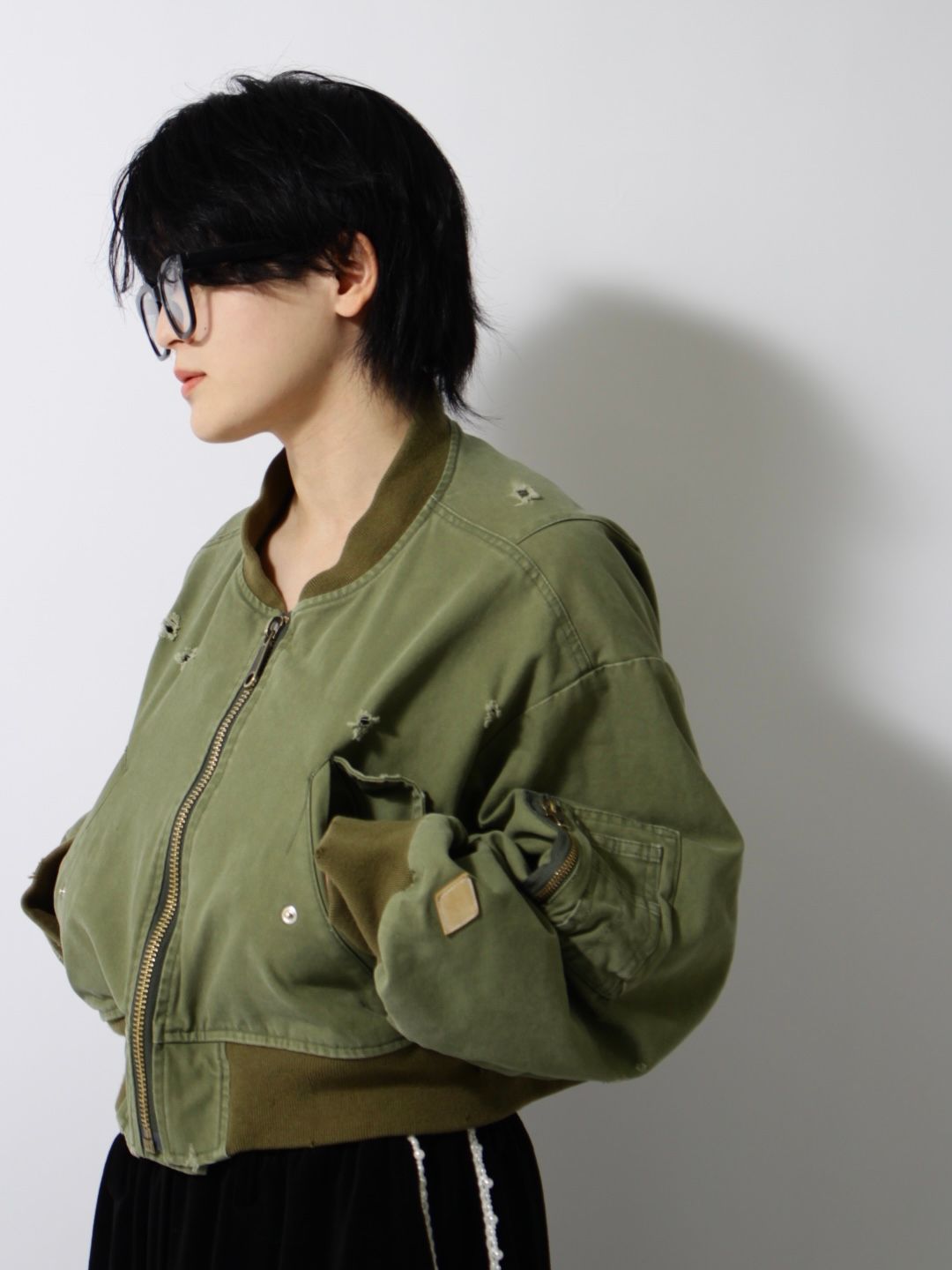 【25SS】コットン ディストレスド ショート フライト ジャケット / COTTON DISTRESSED SHORT FLIGHT JKT / オリーブ