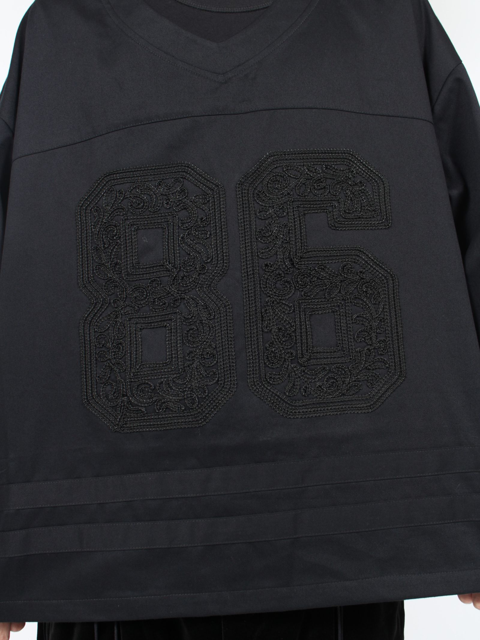 【24AW】コード 刺繍 ホッケー ゲーム 長袖 Tシャツ / CORD EMBROIDERED HOCKEY SHIRT / ブラック
