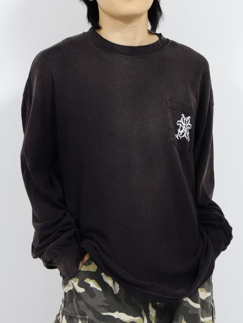 【25SS】"カミヤ-スネーク" ディストレスド ロングスリーブ ポケット Tシャツ / “KMY-SNAKE” DISTRESSED L/S POCKET TEE / ブラック