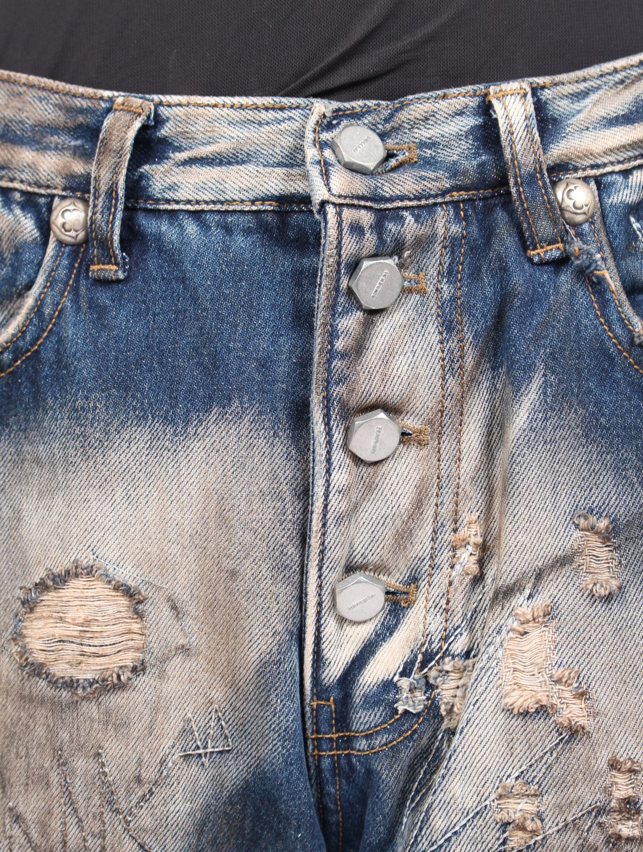 【25AW】ハードウォッシュド ダメージ デニム パンツ / HARD-WASHED DAMAGED DENIM PANTS / ブルー