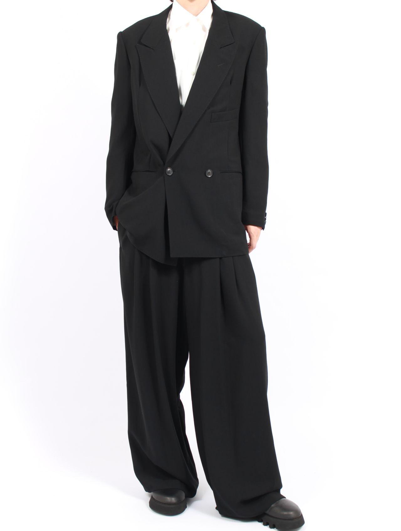 【25AW】ウールサージ ハイウエスト トラウザー / WOOL SERGE HI-WAIST TROUSERS / ブラック