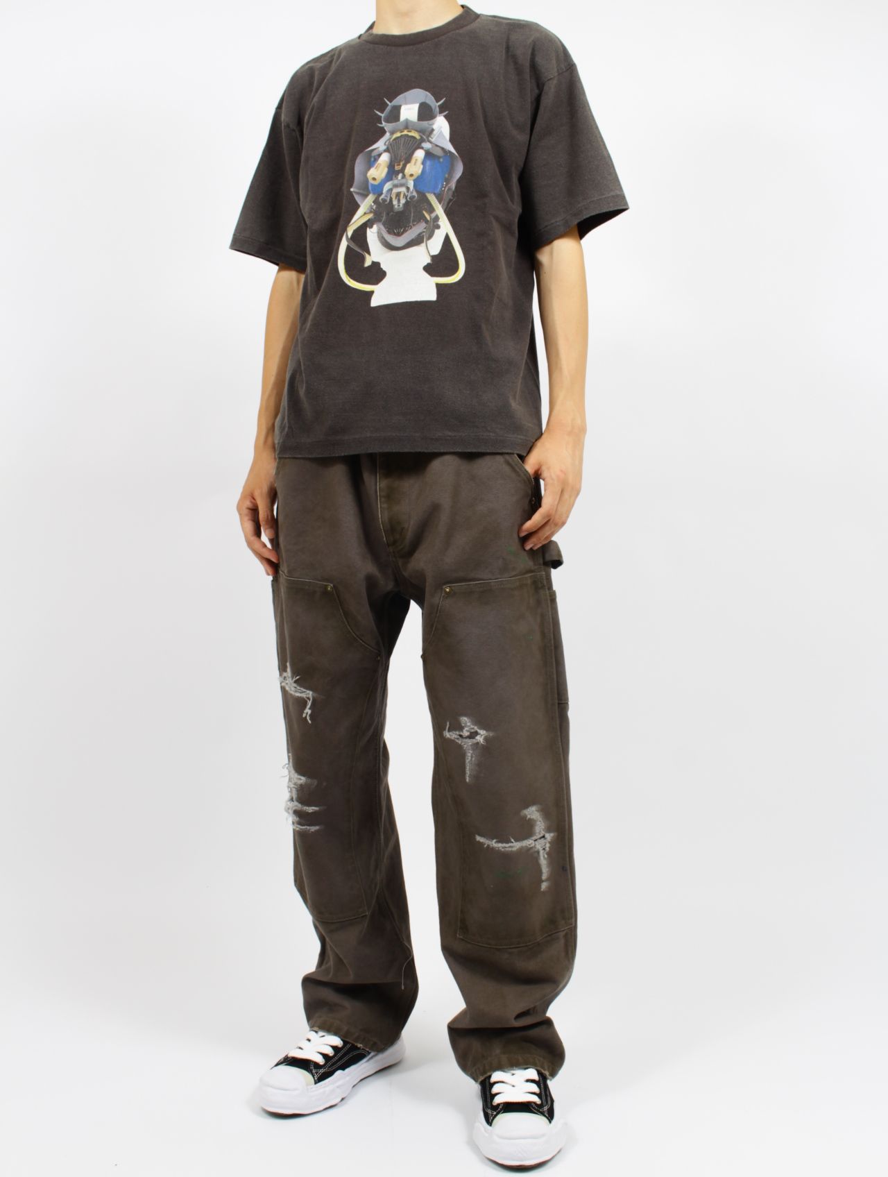 【25AW】佃弘樹 Toby Mixed media グラフィック Tシャツ 半袖 カットソー / Hiroki Tsukuda ART T-SHIRTS / ブラック