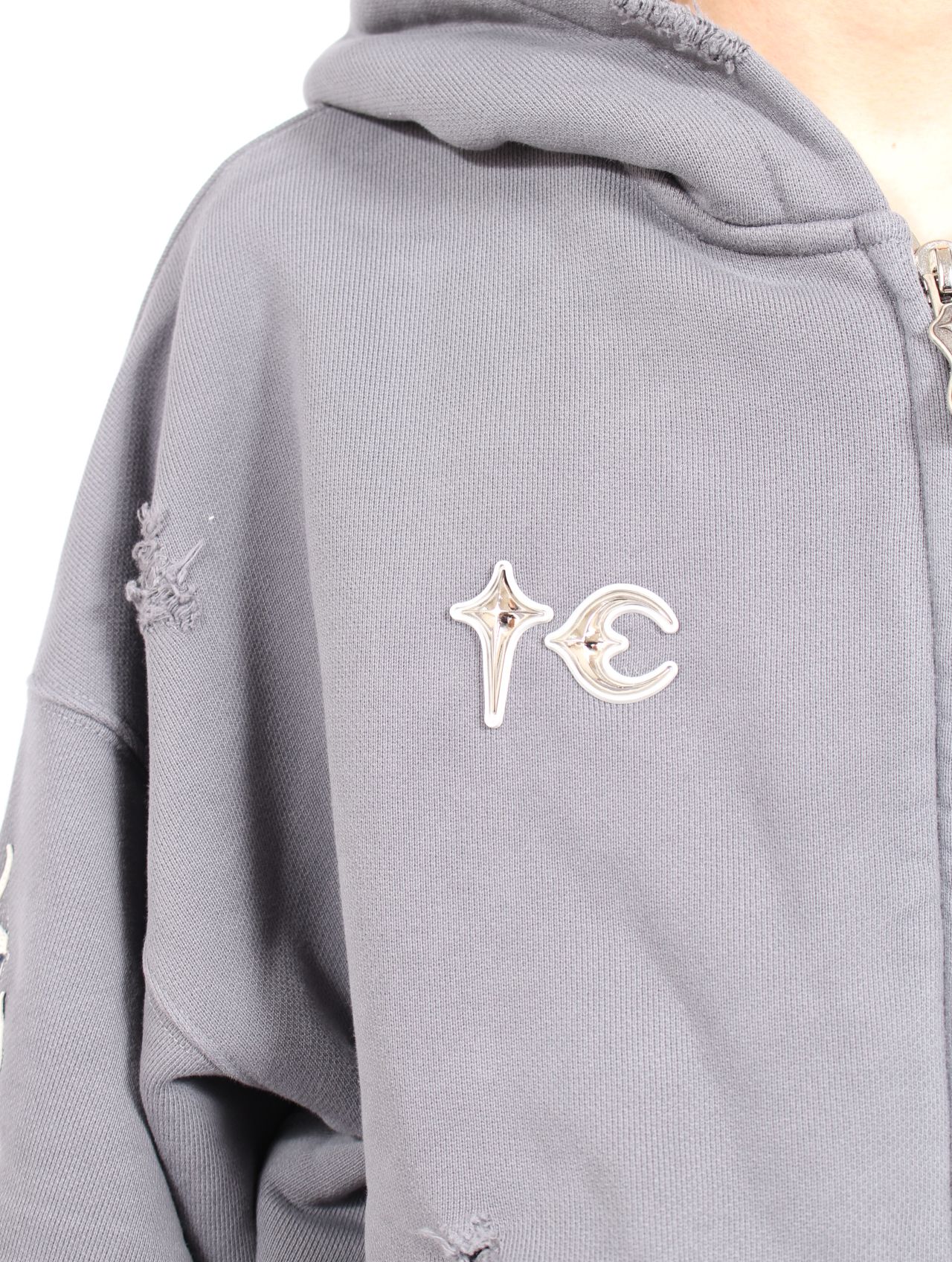 【25AW】レザー フレーム ジップアップ パーカー / LEATHER FLAME HOODED ZIP-UP / グレー