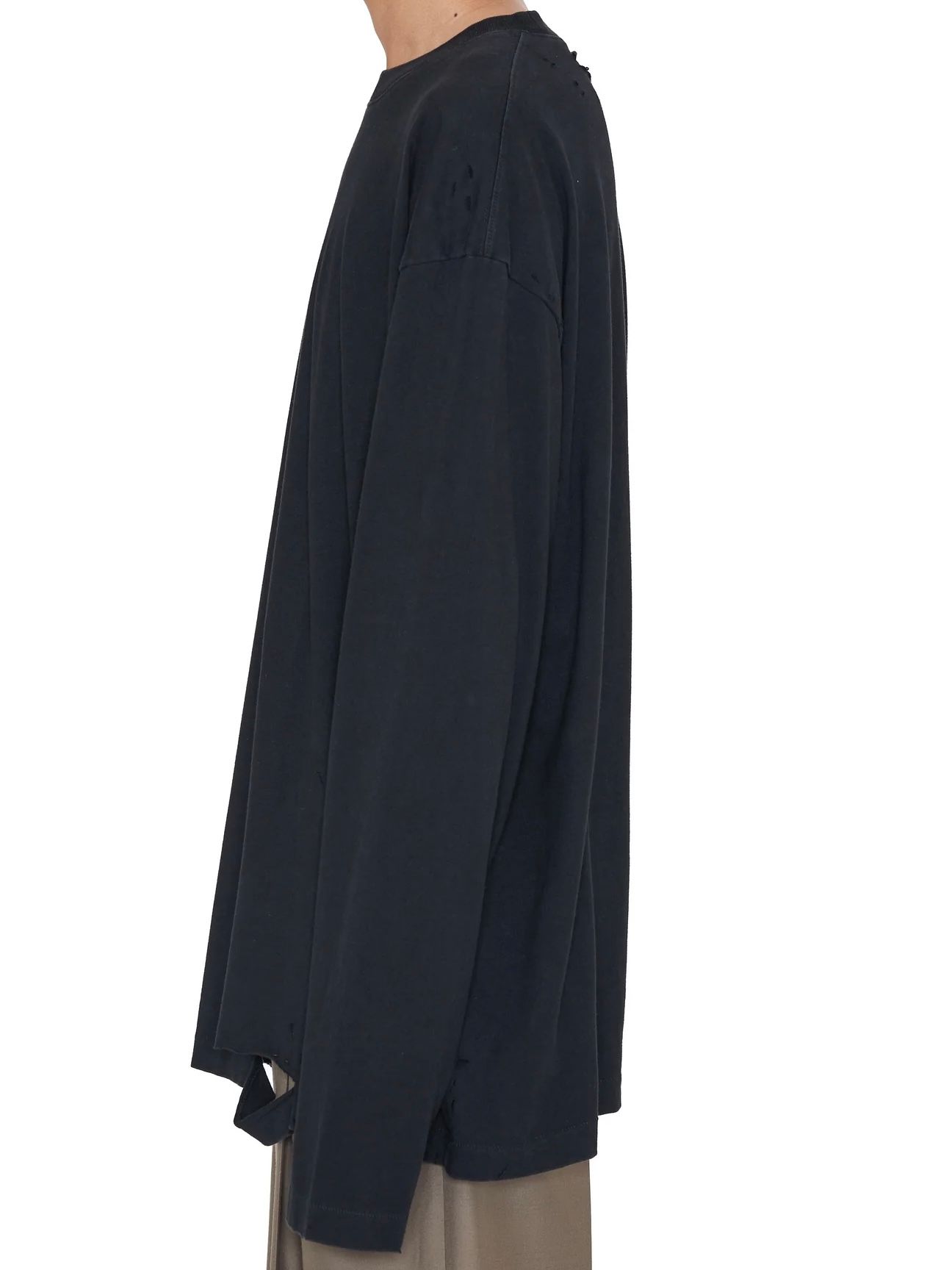 【24AW】ダブル レイヤード ディストロイ Tシャツ / ASH GREY AGING DOUBLE LAYERED DISTROYED TEE / ブラック