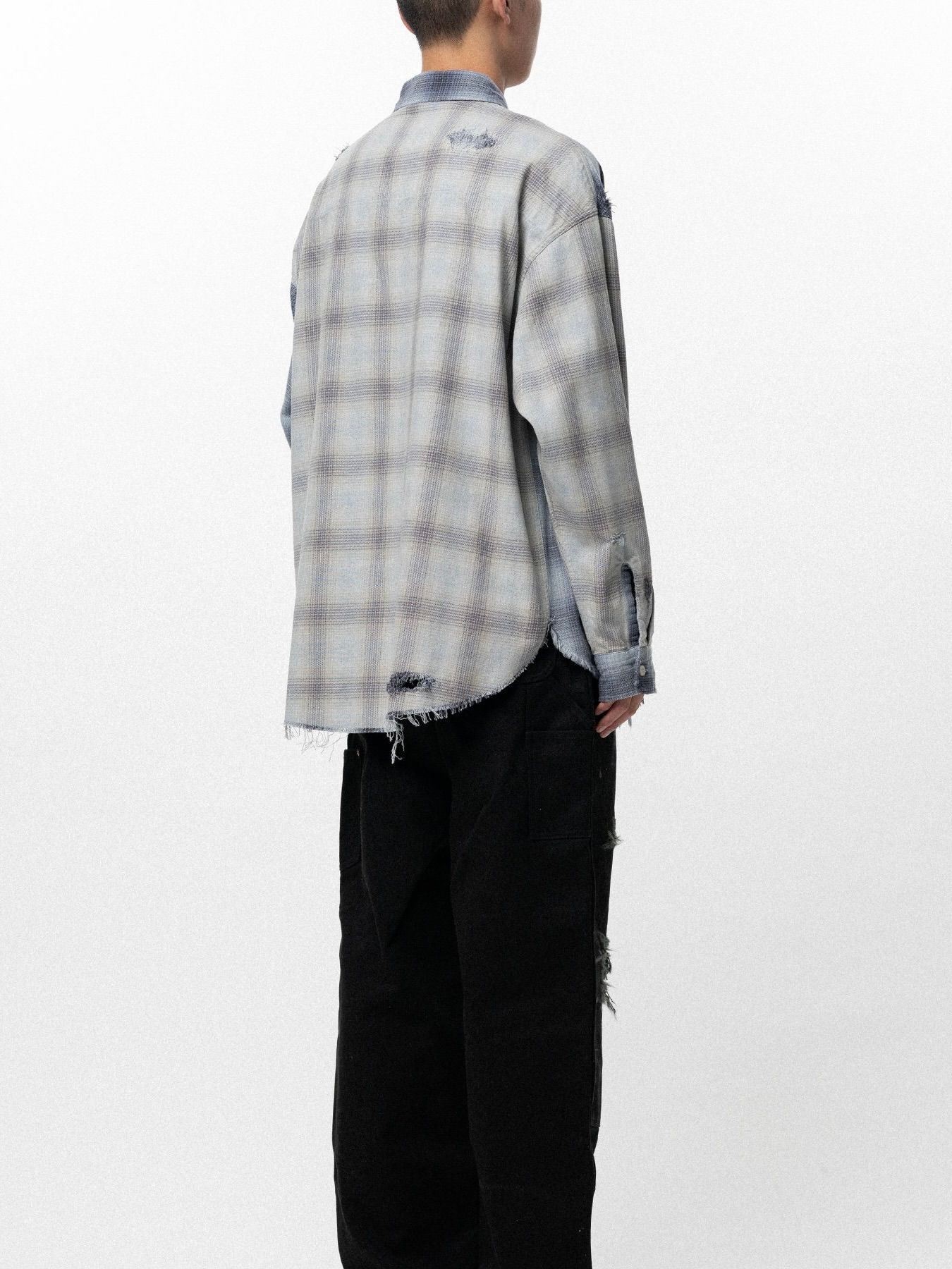 【26SS】リペアド クレイジー チェック シャツ / REPAIRED CRZY CHECK SHIRT / ブルー