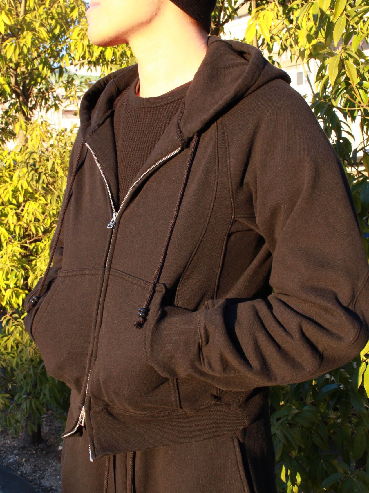 【25SS】パネルド ジップアップ フーディー パーカー / PANELLED ZIP UP HOODIE / BLACK(ブラック)