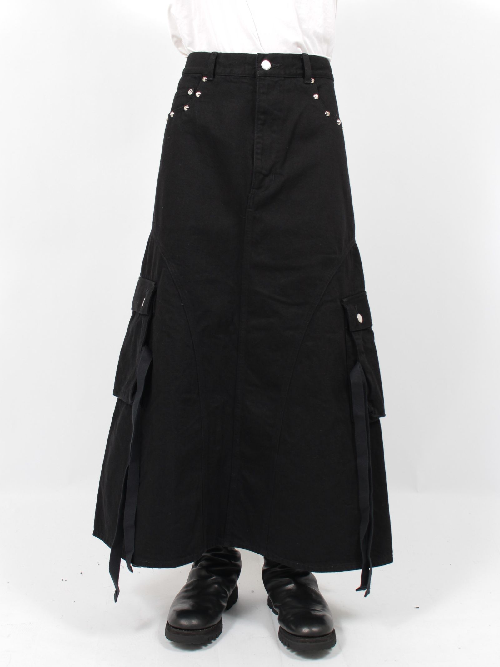 【24AW】スイッチング デニム カーゴ スカート / SWITCHING DENIM CARGO SKIRT / ブラック