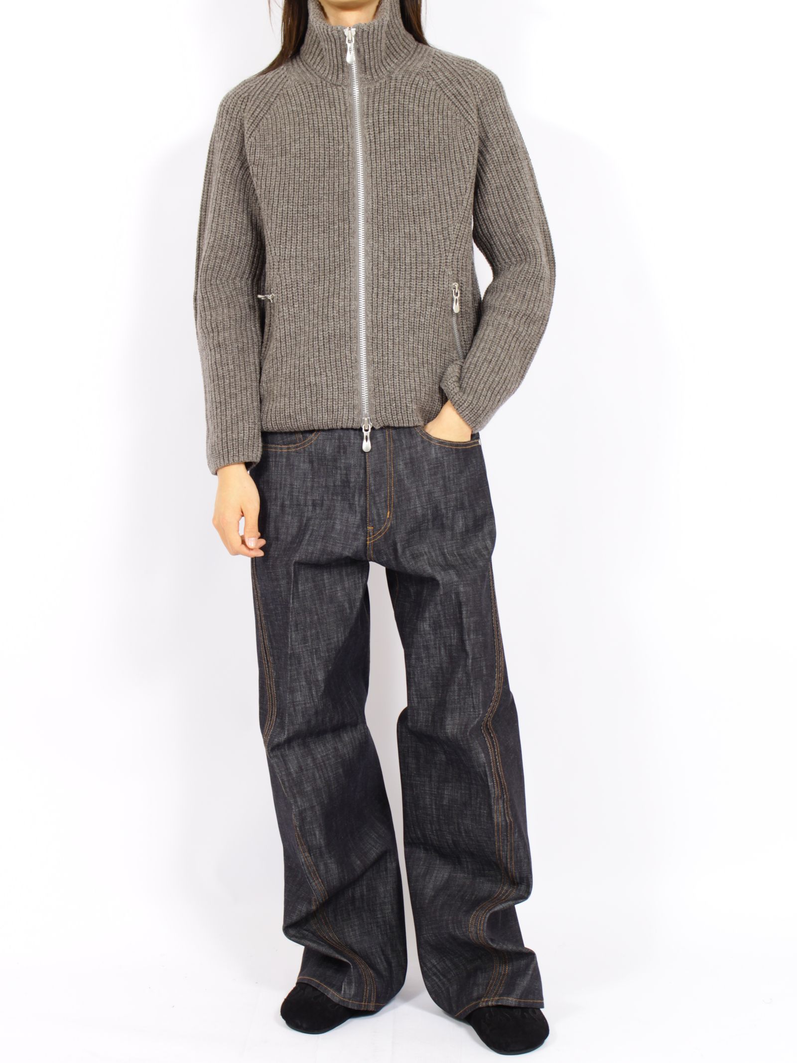 【26AW】ドライバーズ ジップ アップ セーター ニット セーター / DRIVERS ZIP UP SWEATER / TAUPE MELANGE(ブラウン)