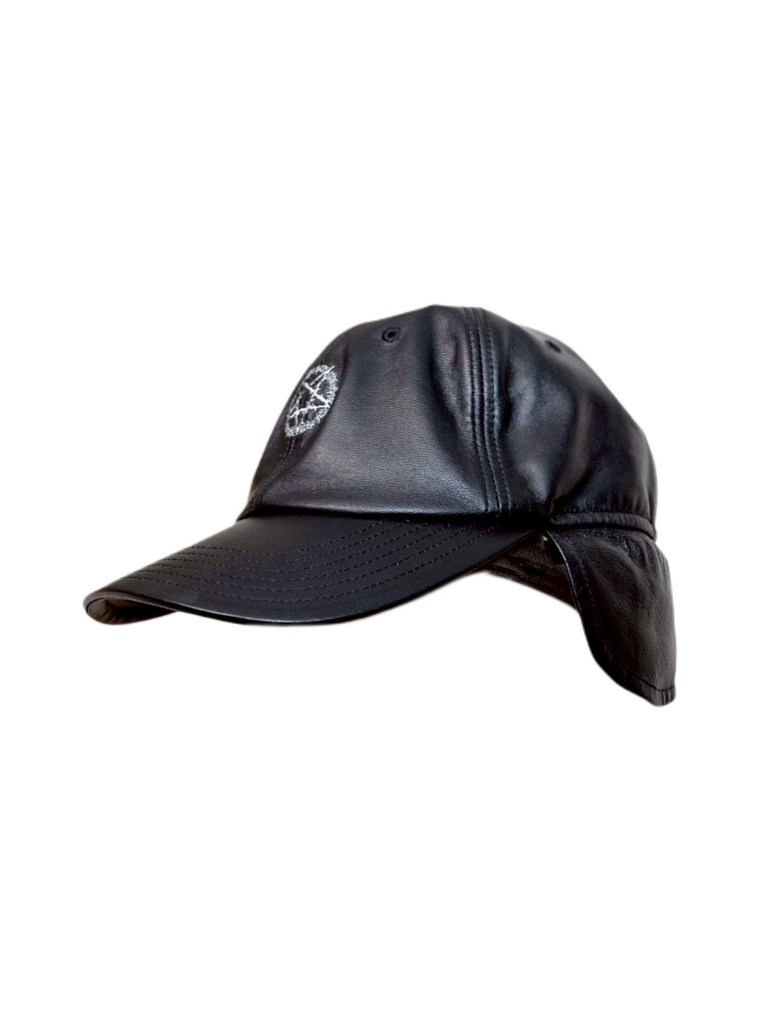 【THE GEEKSコラボ】レザー イヤーフラップ キャップ / x THE GEEKS LEATHER EARFLAP CAP / ブラック×ホワイト