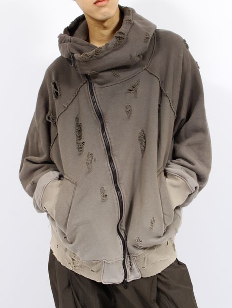 【25SS】スラント ジップ ダメージ加工 パーカー / SLANT ZIP DAMAGED PARKA.13 / グラデーションブラウン