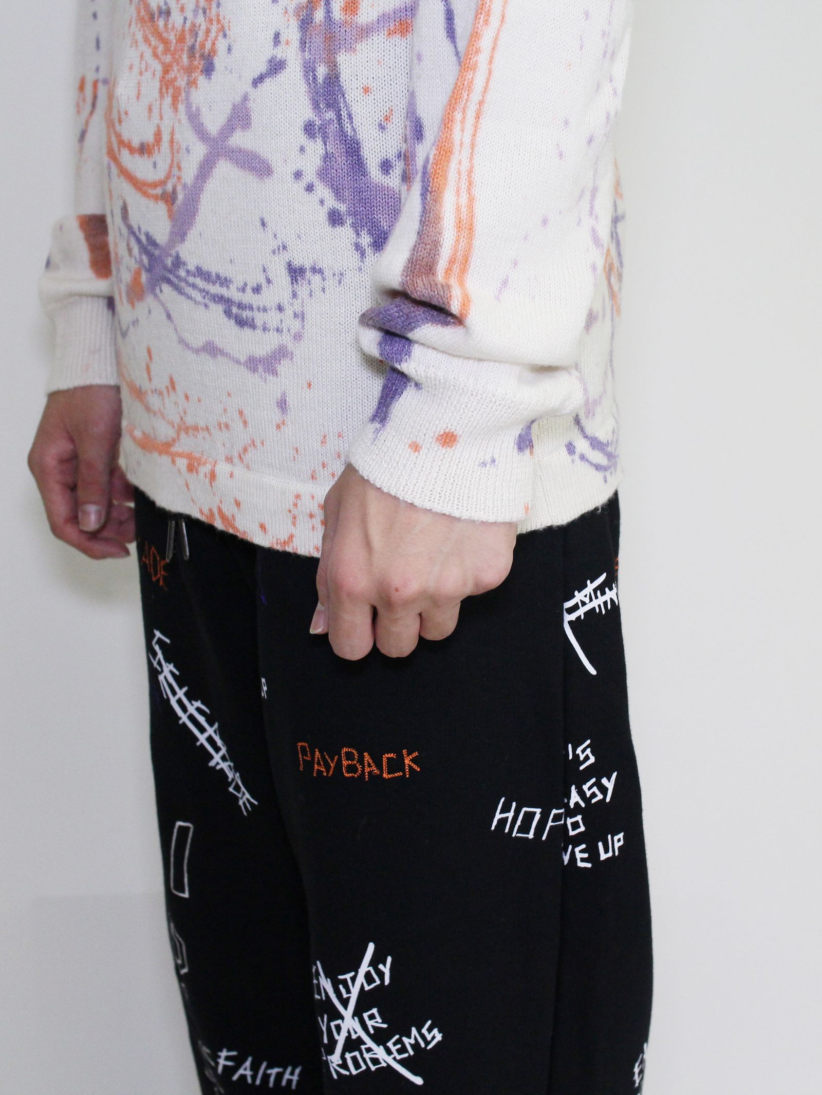 【20AW】ペイント タートルネック ニット / HANDMADE  PAINTED  TURTLENECK / オフホワイト × マルチ