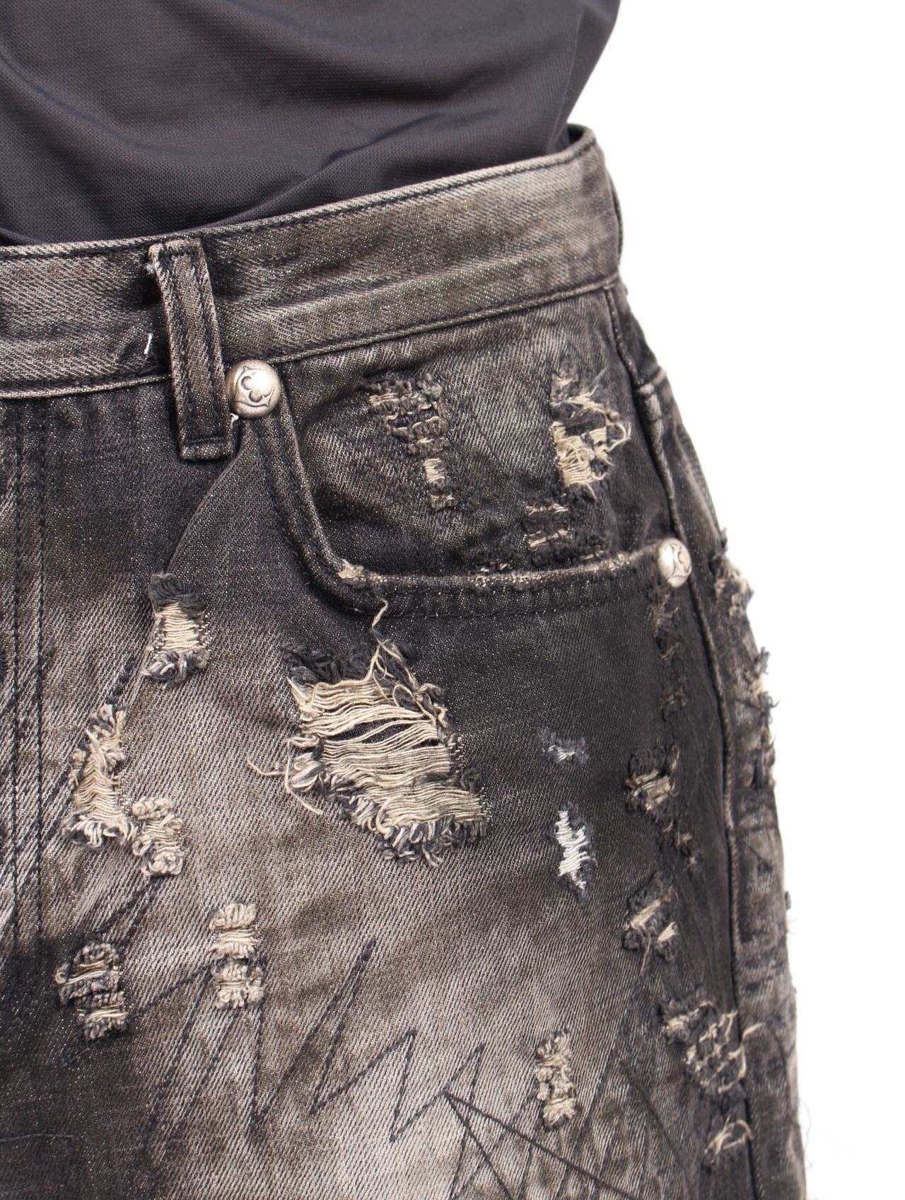 【25AW】ハードウォッシュド ダメージ デニム パンツ / HARD-WASHED DAMAGED DENIM PANTS / ブラック