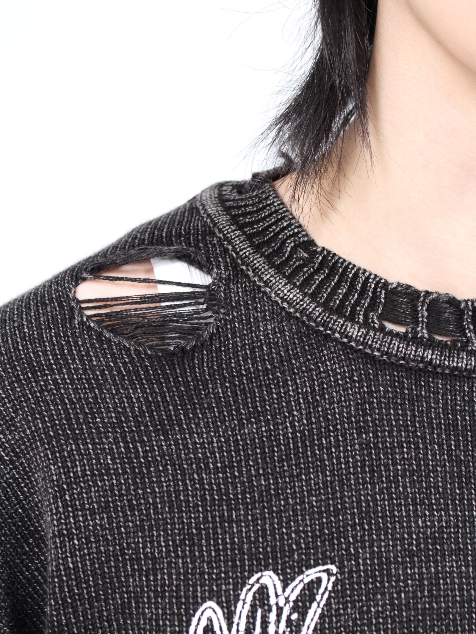 【24AW】ブリーチド プリンテッド プルオーバーニット / BREACHED PRINTED KNIT PULLOVER / ブラック